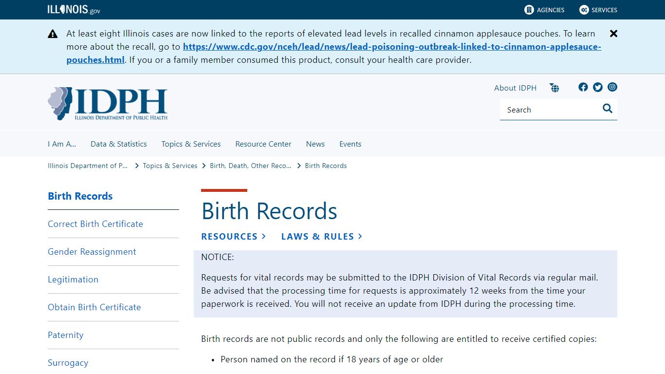 Birth Records - Illinois Department of Public Health